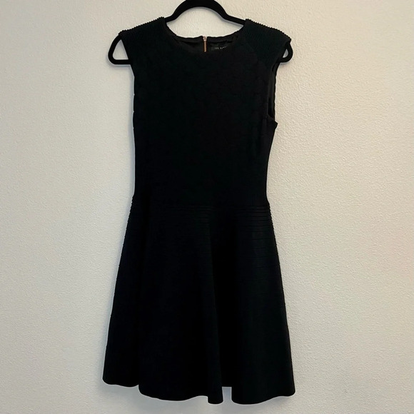 Ted Baker London Frinca Dress Black Fit & Flare Skater Knit Mini Size 4 US 10 - Picture 4 of 16
